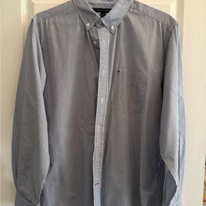 Tommy Hilfiger Men's Navy and White Pinstripe Button-Down Shirt